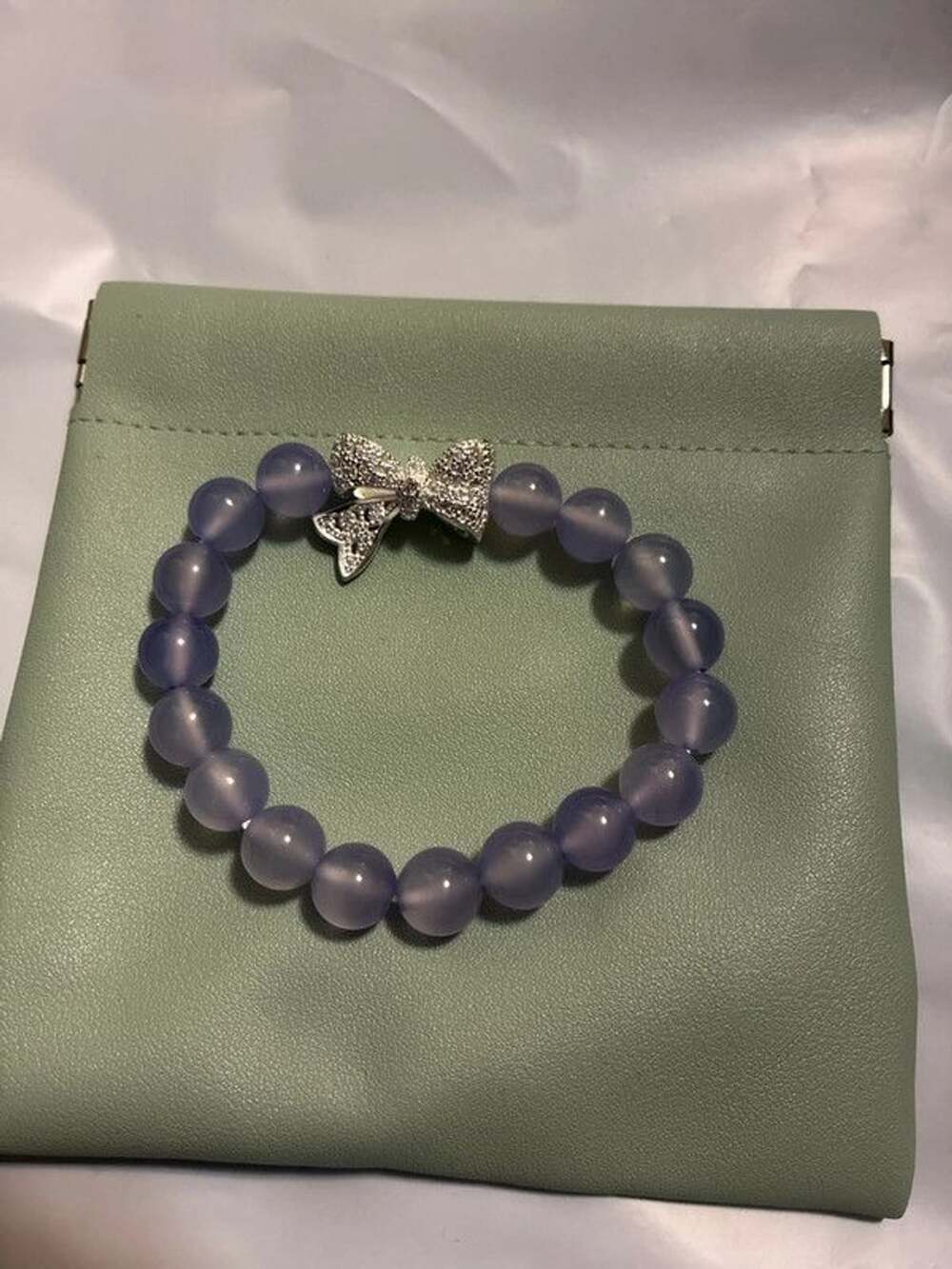 New wo tags purple crystal bracelet silver tone bow in pouch
